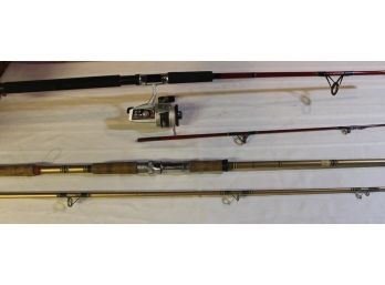 Lot Of 2 Vintage 2 Piece Fishing Poles Includes Ryobi SX-4N Fishing Reel, Varmac NF-3, Striker Red 2702