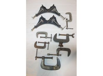 Group Of Vintage 'C'clamps With Craftsman Corner Clamps