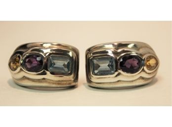 Beautiful Pair Of RAAFTY Sterling & Multi Stone Pierced Earrings