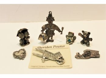 Cute Assortment Of Pewter Items - Mini Figurines, Brooches