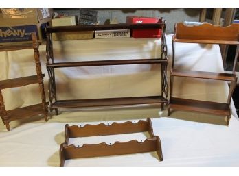 Lot Of 4 Vintage Wood Shelf Displays For Collectible Plates, Figurines Etc.