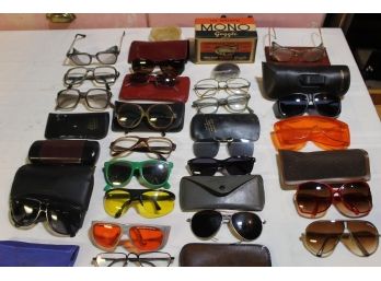 Large Collection Of Vintage Eye Wear Including Goggles, Cheaters, Sunglasses, Welding Googles Etc.