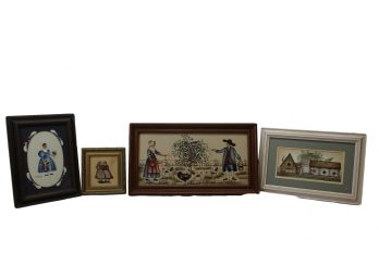 Collection Of Amish Themed Artwork Including A Vintage Needlepoint & More