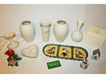 Beautiful Collection Of Lenox Including Vases, Tray,limited Ed. Cardinal, Candy Dish, Christmas Salt & Pepper