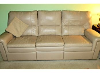 Cream/light Brown Leather Couch With 2 Recliners On Each Side - Stationary In Middle