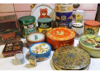 Large Tin Collection With Vintage Ritz, Keebler, Durkee Mace And More - 18 In All