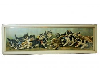 Framed Print Of Kitties And Puppies Playing Tug O' War