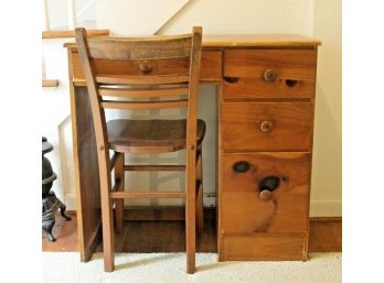 Vintage Child's Wood Writing Desk With Matching Wood Desk Chair