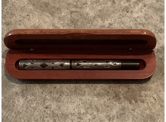 Sterling Silver Fountain Pen In Wooden Case
