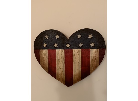 Heart Shaped Paint Decorated Wood With American Flag