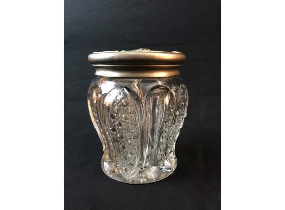 Vintage Pressed Glass Canister With Embossed Pewter Lid