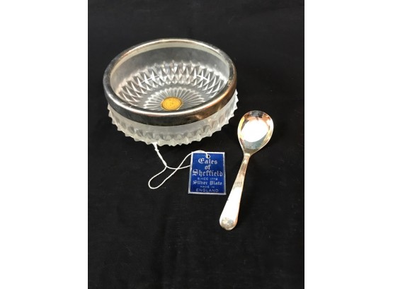 Gales Of Sheffield Silver Plated Condiment Dish And Spoon