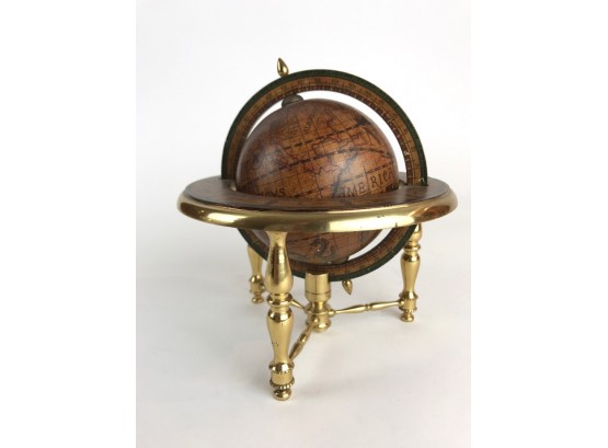 Petite Antiqued Old World Globe On Brass Stand
