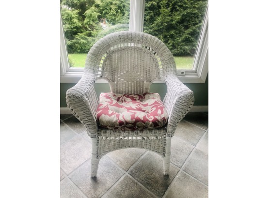 True White Wicker Chair With Removable Cushion
