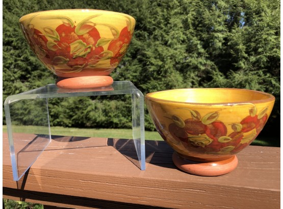 Lot Of 2 Provence, France  T. Comme Terre Red Clay Artisanal Pottery  Bowls 'Fleurs Rouge'
