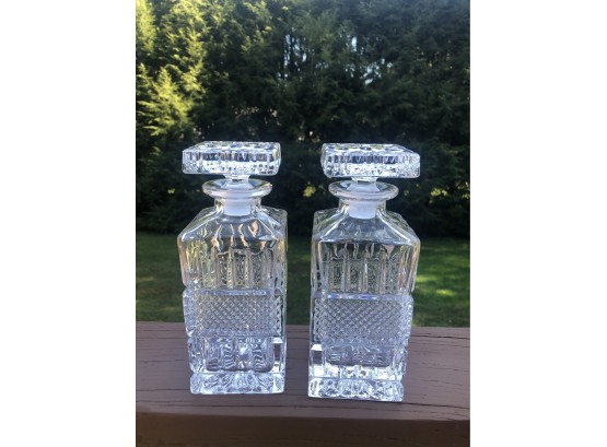 Set Of 2 Beautiful Heavy Cut Crystal Decanters With Glass Stoppers
