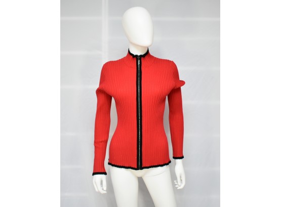 Belldini Ribbed Zip Sweater - Red - Size L