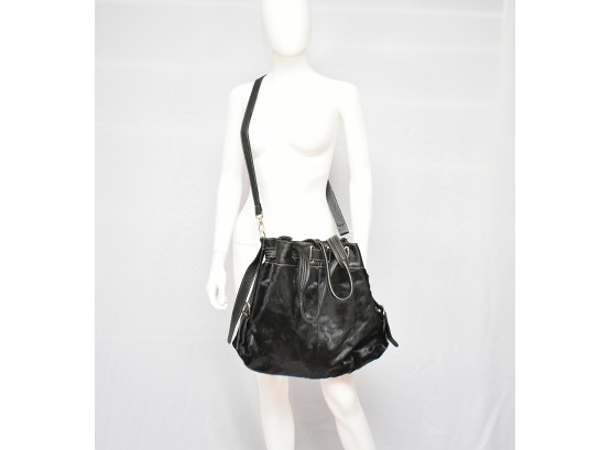Aqua Madonna Leather And Cowhide Satchel Handbag