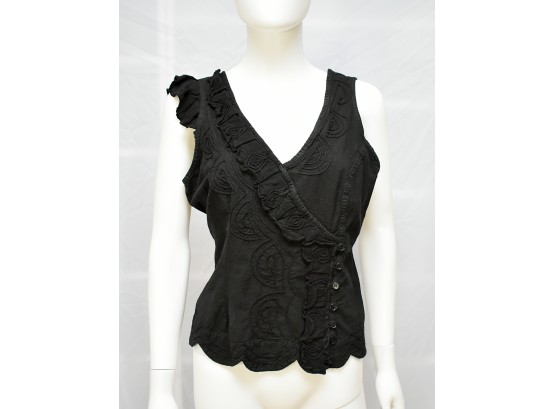 Gretty Zueger Embellished Cotton Top - Black - Size L