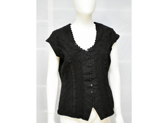 Gretty Zueger Embellished Cotton Top - Black - Size L