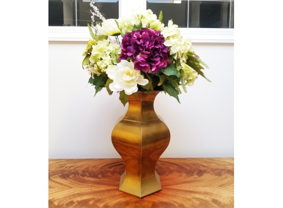 Silk Floral Bouquet In Glossy Gilded Resin Vase