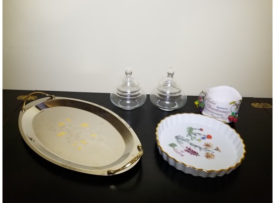 Variety Of Tableware Including Porcelain Pie Dish, Gilded Oblong Tray & More