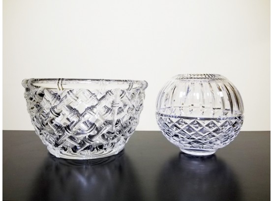 Waterford Crystal 'Maeve' 5' Rose Bowl & Tiffany 'Bamboo Basket Weave' 7 1/2' Crystal Bowl