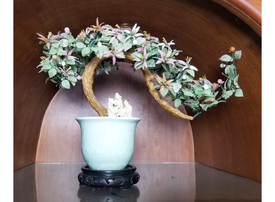 Vintage Jade And Glass Bonsai Tree Miniature