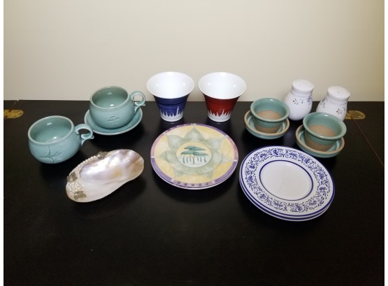 Selection Of Ceramic/Porcelain Tableware & A Mother Of Pearl Dish With Pearls Accents