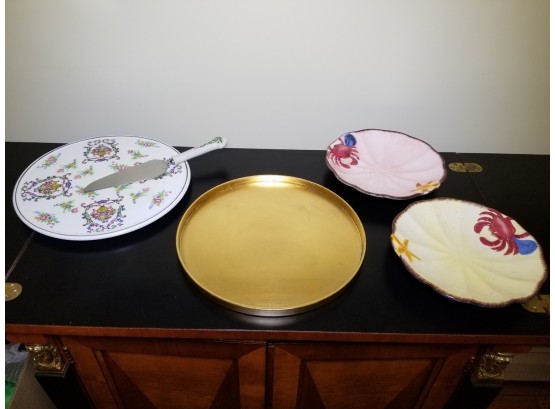 Gorgeous Lenox Painted Porcelain Pie Platter & Server Set, Gold Leaf Tray & More