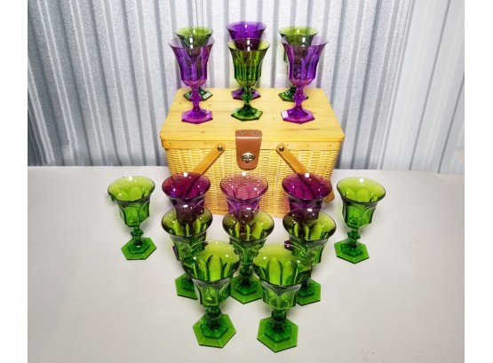 Picnic Time - High Quality Acrylic Wine Goblets And Picnic Basket