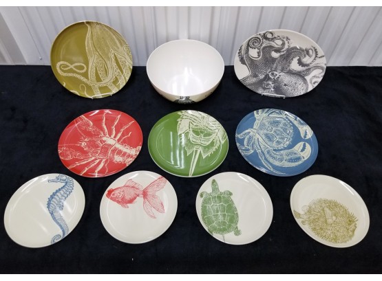 Assorted Thomas Paul Melamine Dishes & A Serving Bowl