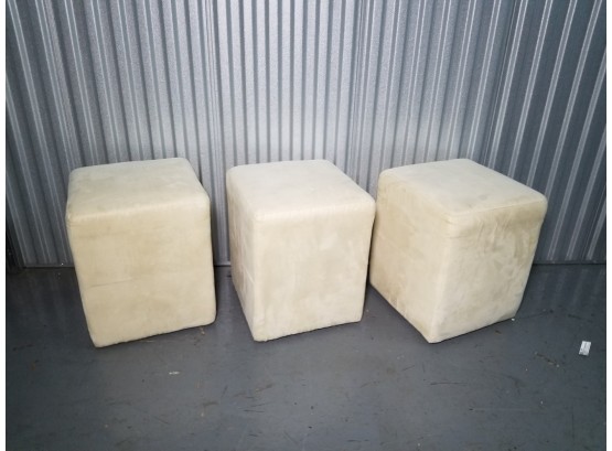 Set/3 Rolling Microfiber Square Ottoman In Ivory