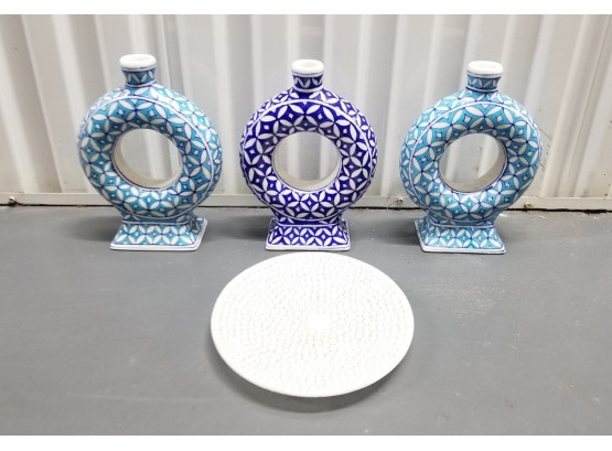 Vetro Artistico Murano Millefiori Platter & 3 Moroccan Art Naji Pottery Vases