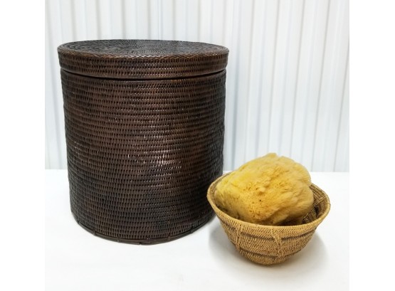 Rattan Laundry Basket And Small Basket  For Scruber