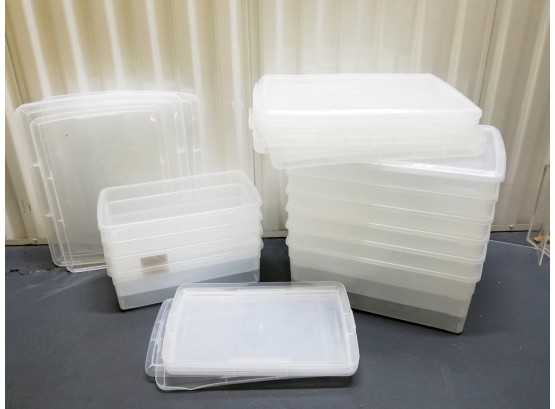 Large Lot Of The Container Store Plastic Flat Lidded Storage Bins