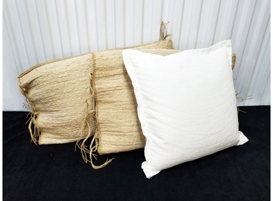 Pair Of Mike's Pillows With Linen Shams & White Square Throw Pillow