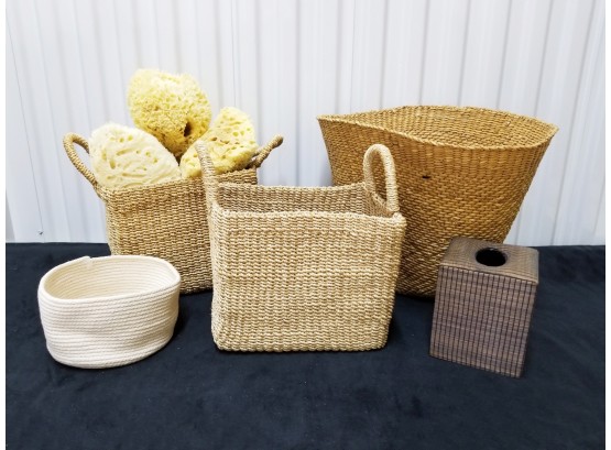 Attractive Assortment Of  Woven Baskets For The Bathroom