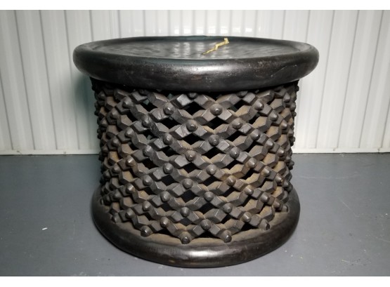 Pottery Barn African Bamileke Carved Wood Accent Table (Cracked Surface)
