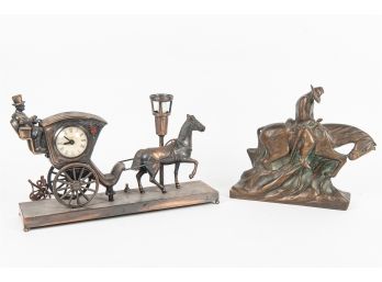 Pair Of Vintage Bronze & Spelter Horse Themed Figurines