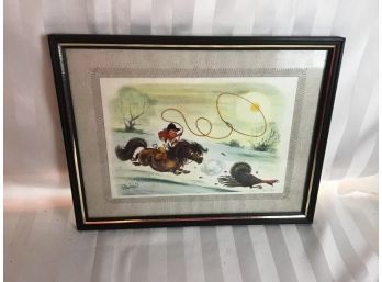Signed Horse And Jockey Lithograph
