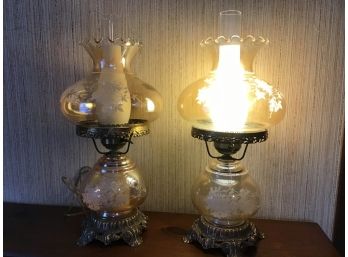 Pair Of Gass And White Lamps