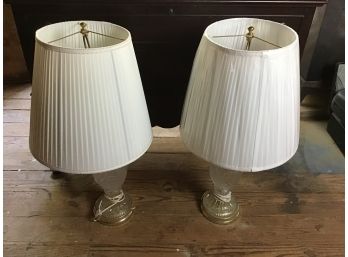 Pair Of Glass And Brass Table Lamps
