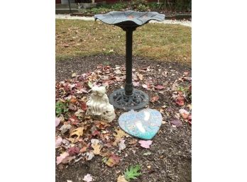 Metal Bird Bath Resin Boy And Girl And Stepping Stone Lot