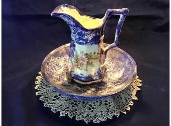 Blue And White Pitcher And Bowl