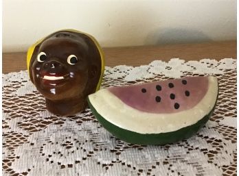 RARE Watermelon Salt And Pepper Shakers
