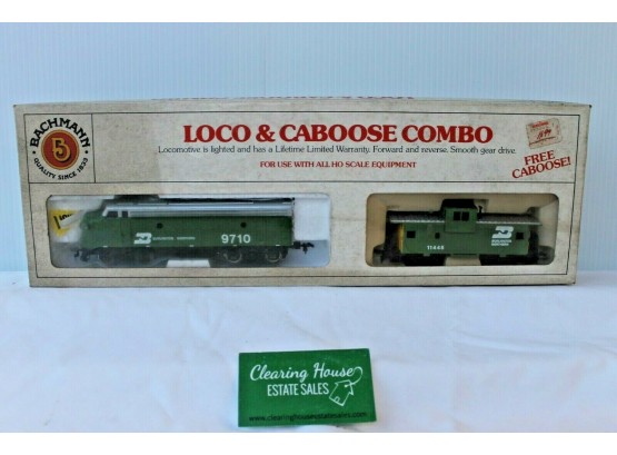 Vintage Bachmann HO Scale Loco And Caboose Combo - Burlington Northern In Original Box