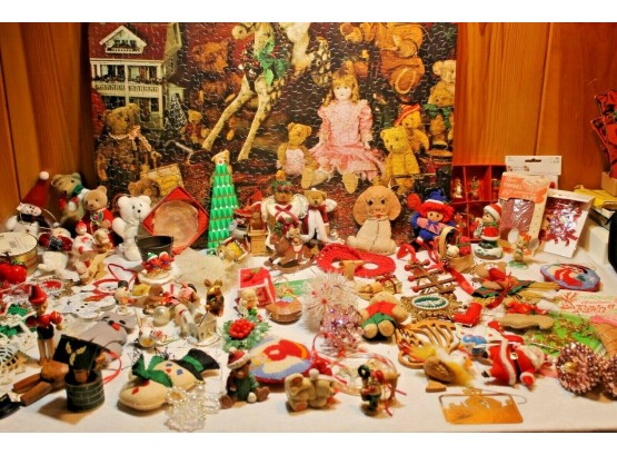Large Lot Of Christmas Ornaments With Puzzle - Mostly Vintage With Limoges Castel France, Enesco & More