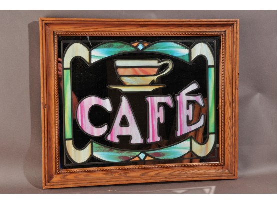 Cafe Mirror, Faux Stained Glass With Plastic Frame Looks Like Wood