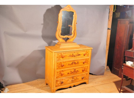 Hand Painted Antique Pine Dresser With Mirror
